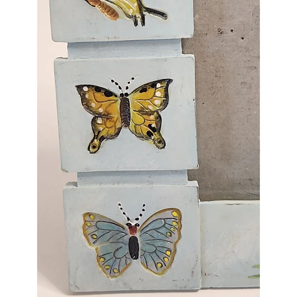 Vintage Butterfly Resin Picture Frame Etched Leaves 3D Relief 5.75x7 Holds 3x5